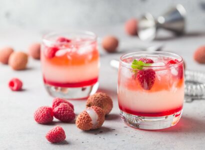 Cold lychee and raspberry cocktail